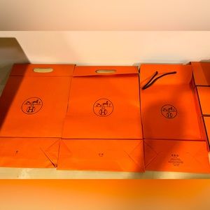 Set of authentic Hermes tie boxes (3) and bags (3 small & 3 large).